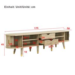 Modern TV Cabinet with Sliding Door, Large Multifunctional Storage, TV Stand with Open Shelves, Drawers, 175L x 38W x 45H cm, Natural - Aosom UK - thumbnail 3