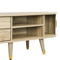 Modern TV Cabinet with Sliding Door, Large Multifunctional Storage, TV Stand with Open Shelves, Drawers, 175L x 38W x 45H cm, Natural - Aosom UK - thumbnail 6