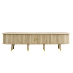 Modern TV Cabinet with Sliding Door, Large Multifunctional Storage, TV Stand with Open Shelves, Drawers, 175L x 38W x 45H cm, Natural - Aosom UK - thumbnail 2