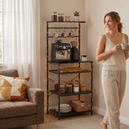 HOMCOM Freestanding Shelving Unit, Industrial Storage Shelf with 6 Hooks and Wine Rack for Living Room, Home Office, Black - thumbnail 7