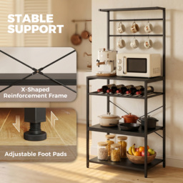 HOMCOM Freestanding Shelving Unit, Industrial Storage Shelf with 6 Hooks and Wine Rack for Living Room, Home Office, Black - thumbnail 5