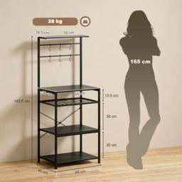 HOMCOM Freestanding Shelving Unit, Industrial Storage Shelf with 6 Hooks and Wine Rack for Living Room, Home Office, Black - thumbnail 3