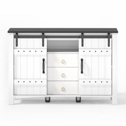 Versatile Sideboard with 3 Drawers and Quiet Sliding Doors, Rustic Buffet Cabinet for Kitchen, Dining Areas, 120L x 40W x 80H cm, White - Aosom UK - thumbnail 9
