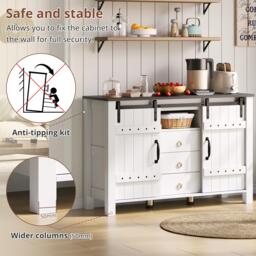 Versatile Sideboard with 3 Drawers and Quiet Sliding Doors, Rustic Buffet Cabinet for Kitchen, Dining Areas, 120L x 40W x 80H cm, White - Aosom UK - thumbnail 4
