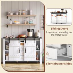 Versatile Sideboard with 3 Drawers and Quiet Sliding Doors, Rustic Buffet Cabinet for Kitchen, Dining Areas, 120L x 40W x 80H cm, White - Aosom UK - thumbnail 5