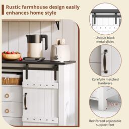 Versatile Sideboard with 3 Drawers and Quiet Sliding Doors, Rustic Buffet Cabinet for Kitchen, Dining Areas, 120L x 40W x 80H cm, White - Aosom UK - thumbnail 6