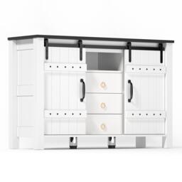 Versatile Sideboard with 3 Drawers and Quiet Sliding Doors, Rustic Buffet Cabinet for Kitchen, Dining Areas, 120L x 40W x 80H cm, White - Aosom UK - thumbnail 2