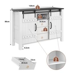 Versatile Sideboard with 3 Drawers and Quiet Sliding Doors, Rustic Buffet Cabinet for Kitchen, Dining Areas, 120L x 40W x 80H cm, White - Aosom UK - thumbnail 3