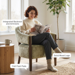 HOMCOM Accent Chair, Upholstered Tub Chair with Solid Wood Frame and Legs, Light Brown - thumbnail 7