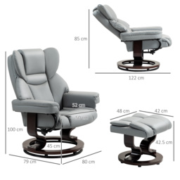 Faux Leather Recliner Chair and Footstool, HOMCOM Swivel Upholstered Armchair w/ Adjustable Backrest, Wood Base, Light Grey - Aosom UK - thumbnail 3