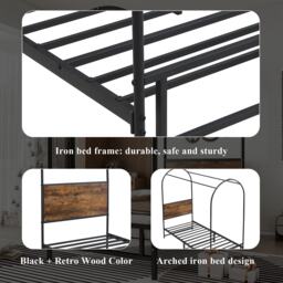 Canopy Bed Frame with Durable Iron and MDF Construction, Wooden Headboard, Easy Installation, Versatile for Various Bedroom Styles, Black - Aosom UK - thumbnail 6