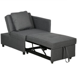 HOMCOM 3-In-1 Single Sofa Bed with Seat Thickness, Fold Out Chair Bed with 5-positon Adjustable Back & Removable and Washable Pillow, Grey - Aosom UK - thumbnail 1