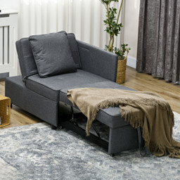 HOMCOM 3-In-1 Single Sofa Bed with Seat Thickness, Fold Out Chair Bed with 5-positon Adjustable Back & Removable and Washable Pillow, Grey - Aosom UK - thumbnail 7