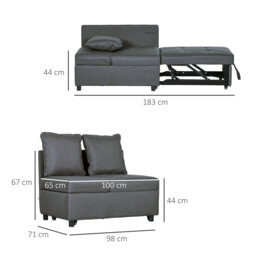 HOMCOM 3-In-1 Single Sofa Bed with Seat Thickness, Fold Out Chair Bed with 5-positon Adjustable Back & Removable and Washable Pillow, Grey - Aosom UK - thumbnail 3