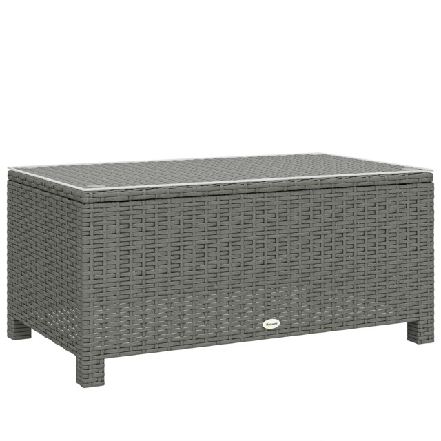 Outsunny Rattan Garden Coffee Table with Glass Top, Light Grey - image 1