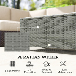 Outsunny Rattan Garden Coffee Table with Glass Top, Light Grey - thumbnail 4