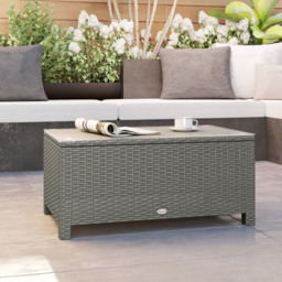 Outsunny Rattan Garden Coffee Table with Glass Top, Light Grey - thumbnail 8