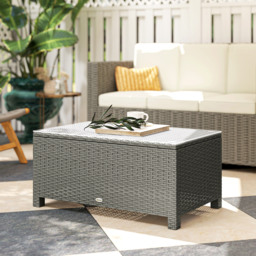 Outsunny Rattan Garden Coffee Table with Glass Top, Light Grey - thumbnail 7