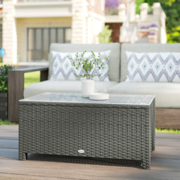 Outsunny Rattan Garden Coffee Table with Glass Top, Light Grey - thumbnail 9