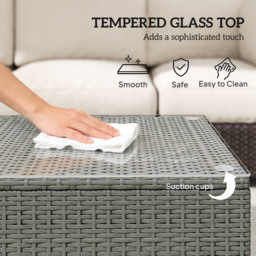Outsunny Rattan Garden Coffee Table with Glass Top, Light Grey - thumbnail 5