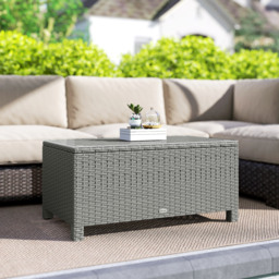Outsunny Rattan Garden Coffee Table with Glass Top, Light Grey - thumbnail 2