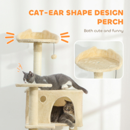PawHut 160cm Large Cat Tree Tower with Sisal Scratching Posts, Condos, Plush Perches, Hammock, Ladder, Beige - thumbnail 5
