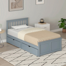 HOMCOM Pine Storage Bed, 3ft Single Solid Wooden Bed Frame with Drawers, Headboard, Wood Slat Support, Grey - thumbnail 8