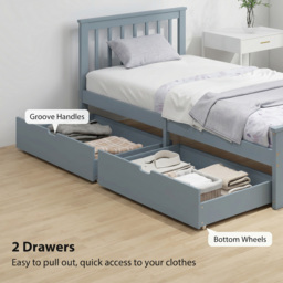 HOMCOM Pine Storage Bed, 3ft Single Solid Wooden Bed Frame with Drawers, Headboard, Wood Slat Support, Grey - thumbnail 6
