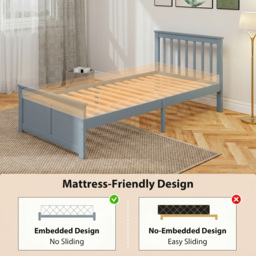 HOMCOM Pine Storage Bed, 3ft Single Solid Wooden Bed Frame with Drawers, Headboard, Wood Slat Support, Grey - thumbnail 7