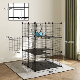 PawHut Indoor Cat Cage DIY Customizable 3-Tier Indoor Cat Enclosure with 3 Doors and Hammock 105 cm Black - thumbnail 3