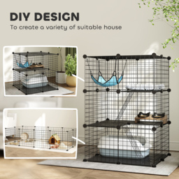 PawHut Indoor Cat Cage DIY Customizable 3-Tier Indoor Cat Enclosure with 3 Doors and Hammock 105 cm Black - thumbnail 4