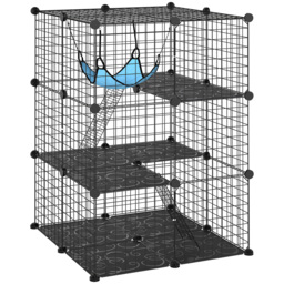 PawHut Indoor Cat Cage DIY Customizable 3-Tier Indoor Cat Enclosure with 3 Doors and Hammock 105 cm Black - thumbnail 1