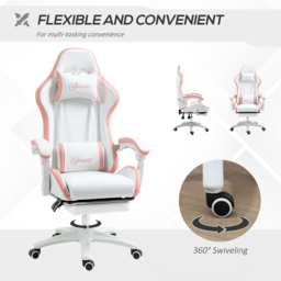 Vinsetto Racing Gaming Chair, Reclining PU Leather Computer Chair with 360 Degree Swivel Seat, Footrest, Removable Headrest White and Pink - Aosom UK - thumbnail 6
