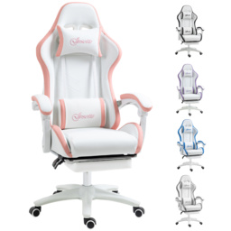 Vinsetto Racing Gaming Chair, Reclining PU Leather Computer Chair with 360 Degree Swivel Seat, Footrest, Removable Headrest White and Pink - Aosom UK