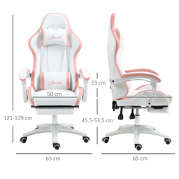 Vinsetto Racing Gaming Chair, Reclining PU Leather Computer Chair with 360 Degree Swivel Seat, Footrest, Removable Headrest White and Pink - Aosom UK - thumbnail 3