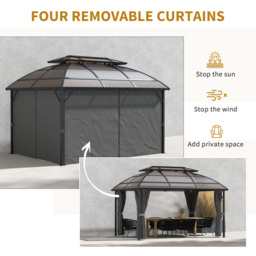 Outsunny Aluminium Frame 4 x 3(m) Polycarbonate Gazebo with Curtains, Nettings, Double Roof for Lawn, Yard, Patio, Deck, Brown - thumbnail 6