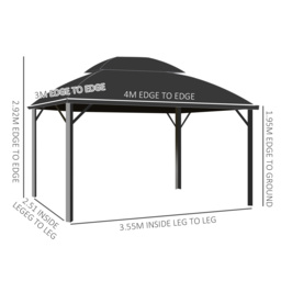 Outsunny Aluminium Frame 4 x 3(m) Polycarbonate Gazebo with Curtains, Nettings, Double Roof for Lawn, Yard, Patio, Deck, Brown - thumbnail 3