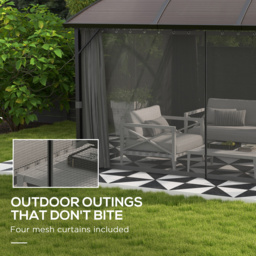 Outsunny Aluminium Frame 4 x 3(m) Polycarbonate Gazebo with Curtains, Nettings, Double Roof for Lawn, Yard, Patio, Deck, Brown - thumbnail 5