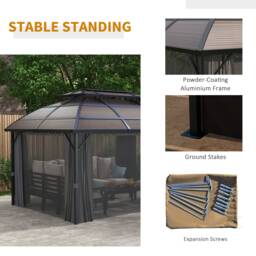 Outsunny Aluminium Frame 4 x 3(m) Polycarbonate Gazebo with Curtains, Nettings, Double Roof for Lawn, Yard, Patio, Deck, Brown - thumbnail 7