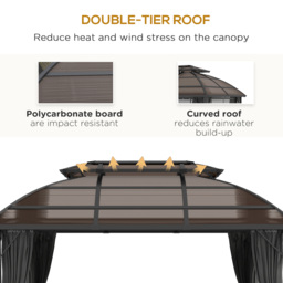 Outsunny Aluminium Frame 4 x 3(m) Polycarbonate Gazebo with Curtains, Nettings, Double Roof for Lawn, Yard, Patio, Deck, Brown - thumbnail 4