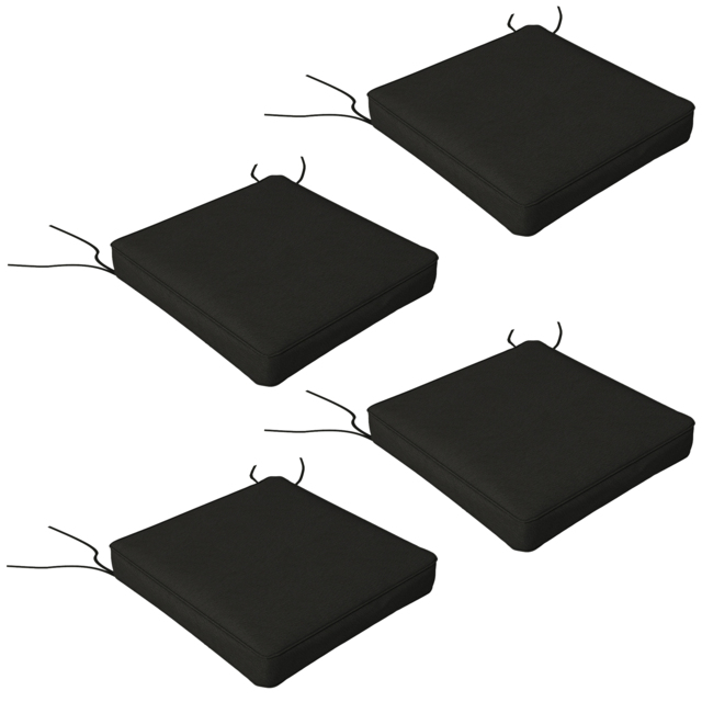 Outsunny Patio Chair Cushion Set, 4-Piece Seat Cushions with Ties, Replacement Pillows for Indoor Outdoor Use, Black - Aosom UK - image 1