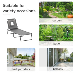 Outsunny Sun Lounger Foldable Reclining Chair with Pillow and Reading Hole Garden Beach Outdoor Recliner Adjustable Grey - Aosom UK - thumbnail 6