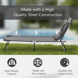Outsunny Sun Lounger Foldable Reclining Chair with Pillow and Reading Hole Garden Beach Outdoor Recliner Adjustable Grey - Aosom UK - thumbnail 4