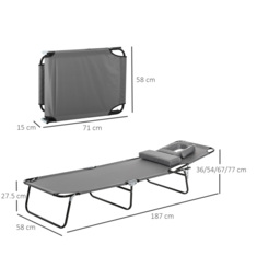Outsunny Sun Lounger Foldable Reclining Chair with Pillow and Reading Hole Garden Beach Outdoor Recliner Adjustable Grey - Aosom UK - thumbnail 3