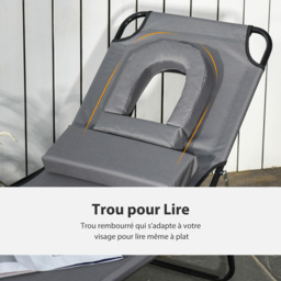 Outsunny Sun Lounger Foldable Reclining Chair with Pillow and Reading Hole Garden Beach Outdoor Recliner Adjustable Grey - Aosom UK - thumbnail 7