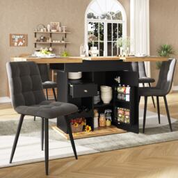 Telescopic Dining Table with Snack Shelf and Wine Rack for 4-6 People, Kitchen Table for Modern Living, 110L x 80W x 75H cm, Black+Natural - Aosom UK - thumbnail 7