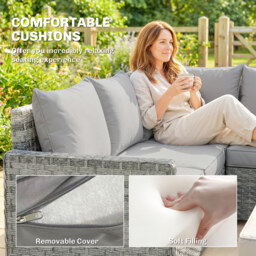 Outsunny 6 Seater Rattan Garden Furniture Set with 3 Sofas, 2 Footstools, Table, Patio Rattan Furniture Sofa Sets, Grey - thumbnail 6