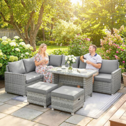 Outsunny 6 Seater Rattan Garden Furniture Set with 3 Sofas, 2 Footstools, Table, Patio Rattan Furniture Sofa Sets, Grey - thumbnail 8