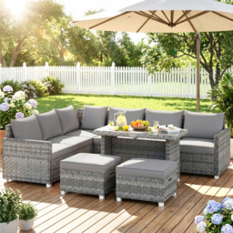 Outsunny 6 Seater Rattan Garden Furniture Set with 3 Sofas, 2 Footstools, Table, Patio Rattan Furniture Sofa Sets, Grey - thumbnail 2