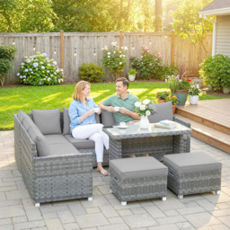 Outsunny 6 Seater Rattan Garden Furniture Set with 3 Sofas, 2 Footstools, Table, Patio Rattan Furniture Sofa Sets, Grey - thumbnail 9